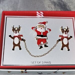 Santa and Reindeer Pin Set Bnib Ta Rt LS